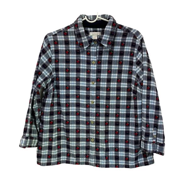 Christopher & Banks Plaid Teacher's Apple Button Down Top Size Large - Picture 3 of 9